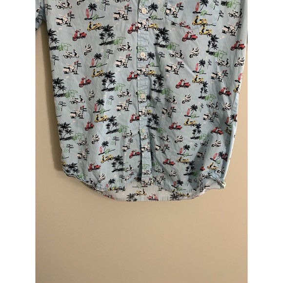 Denim Flower Men’s Short Sleeve Button Down Motorcycle Palm Tree Shirt Size M - Picture 3 of 5